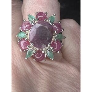 925 Sterling Silver Ring Ruby Emerald Natural Gemstone Jewelry Size 9
